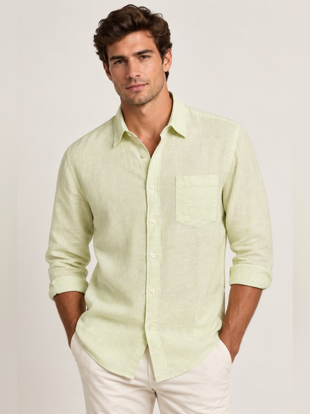 Vilebrequin Caroubis 100% Linen Long Sleeve Button Down Shirt XL Citronnelle